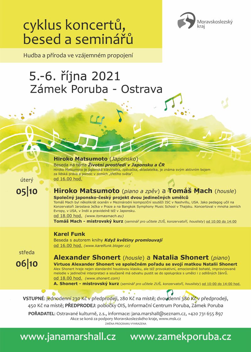 Cyklus koncertů, besed a seminářů - Zámek Poruba - Ostrava, 5.-6. října 2021 - 